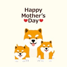 happy mother's day vector background design with mom dog and little baby puppies.
