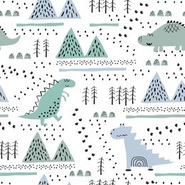 seamless pattern with hand drawn dino in scandinavian style. creative vector childish background for fabric, textile, nursery wallpaper. vector illustration.