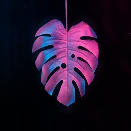 tropical and palm leaves in vibrant bold gradient holographic neon  colors. concept art. minimal surrealism background.