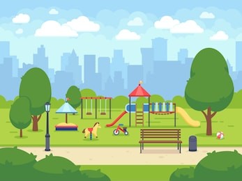 green park cartoon, landscape summer park illustration
