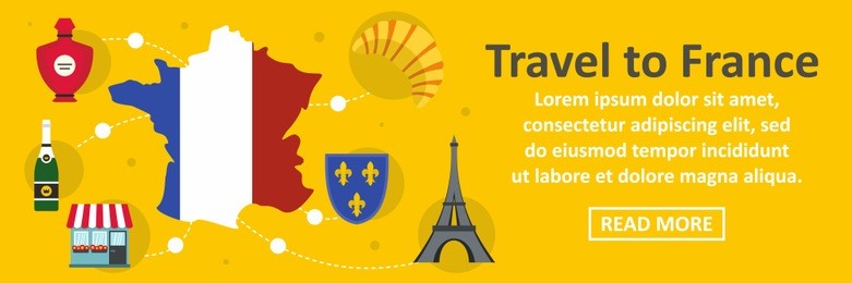 travel to france banner horizontal concept. flat illustration of travel to france banner horizontal concept for web