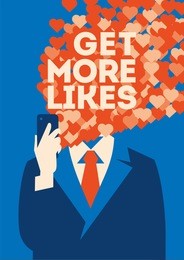 get more likes poster. businessman holding smartphone with social network