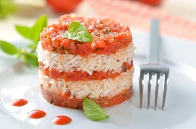 italian risotto with tomatoes in layers