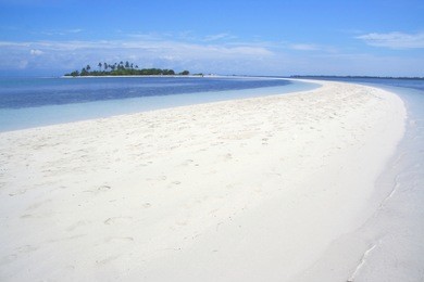 the moon shape curved beach of pontod island is the tourist destination located near panglao island, bohol, the philippinesv