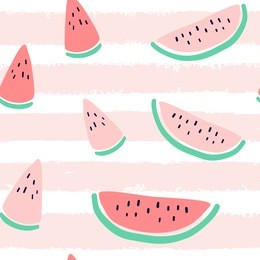 vector tropical fruit background with watermelon, stripes. summer exotic fruit seamless pattern