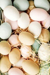 composition with easter eggs.colored easter eggs.eggs in baskets.big eggs and small ones