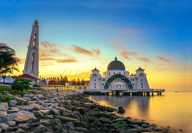 malacca straits mosque ( masjid selat melaka), it is a mosque located on the man-made malacca island near malacca town, malaysia