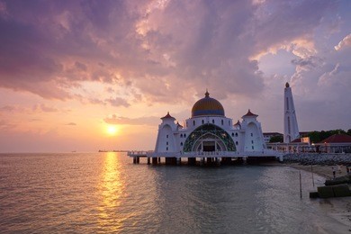 malacca straits mosque ( masjid selat melaka), it is a mosque located on the man-made malacca island near malacca town, malaysia