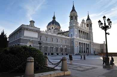 madrid, spain cityscape. almudena cathedral (catedral de la almudena) in madrid, spain.