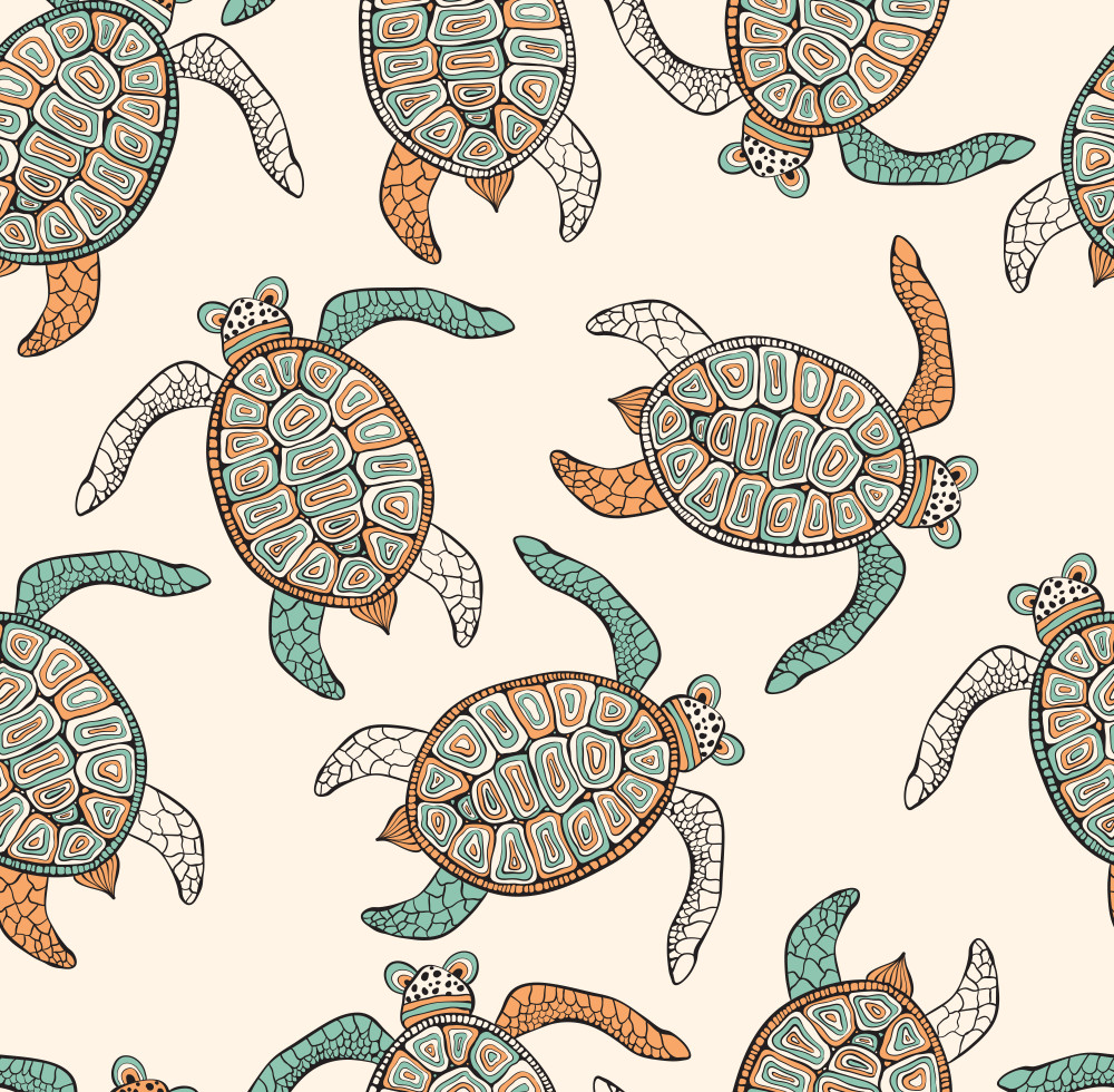 vector seamless ethnic pattern with turtles . retro vintage style.