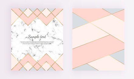 modern geometric designs with marble texture, gold lines, pink, blue colors background. trendy template for design banner, card, flyer, invitation, party, birthday, wedding, baby shower, placard