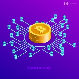 vector illustration with bitcoin, bitcoin icon on the internet, bitcoin, bitcoin mining on the internet.