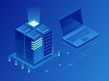 cryptocurrency and blockchain concept. farm for mining bitcoins. mainframe, powered server, high technology concept, data center, cloud data storage. isometric illustration