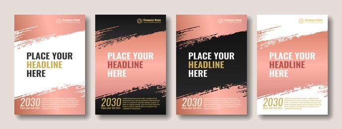 collection of covers with brush strokes for books, magazines, catalogs. rose gold. vector illustration.