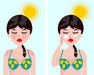 girl applying sun protecting facial lotion