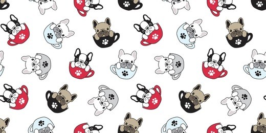 dog seamless pattern french bulldog pug isolated cup paw puppy wallpaper background