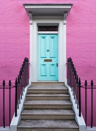 colourful entry & door to a 18th century georgian london house, uk.