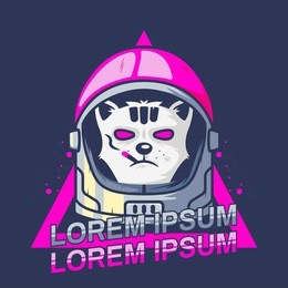 pink 80s smoking astronaut cat illustration for tshirt logo or badge gaming esport
