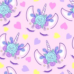 seamless pattern with head of unicorn on pink background