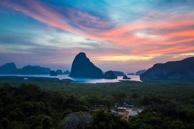 aerial view phang nga bay, beautiful view of phang nga bay from samet nang she viewpoint, phang nga, thailand