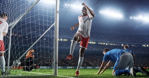 soccer game moment  on professional stadium