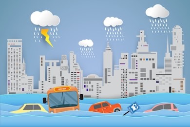 flooding water in city , rain and flood concept 