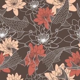 seamless pattern with lotus and chinese carps