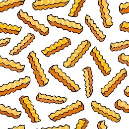 seamless of french fries corrugated potato chips.wave chip. snack pattern.. fried potatoes. corrugated golden chips.fast food design. realistic hand drawn illustration. doodle style.