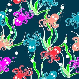 amazing hand drawn beautiful ocean design octopus seamless pattern vector