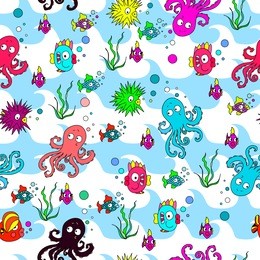amazing hand drawn beautiful ocean design octopus seamless pattern vector
