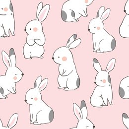 vector illustration seamless pattern background design cute rabbit on sweet pastel color.doodle cartoon style.