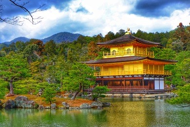 the golden pavillion , kinkaku-ji temple, kyoto , japan.