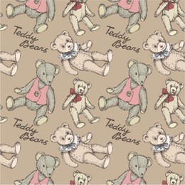 kid's vintage pattern teddy bears on beige