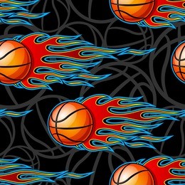 seamless pattern with basketball ball and hot rod flame. vector illustration. ideal for wallpaper, cover, packaging, fabric, textile, wrapping paper design and any kind of decoration.