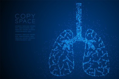 abstract geometric circle dot pattern lung shape, medical science organ concept design blue color illustration isolated on blue gradient background with copy space, vector eps 10
