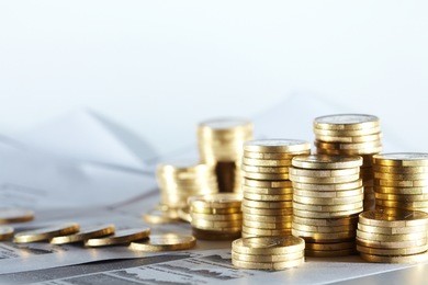 business diagram on financial report with coins