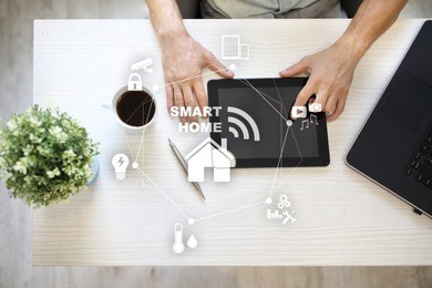 smart home automation concept on virtual screen. 
