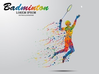 visual drawing badminton sport and jumper at fast of speed on stadium , colorful beautiful design style on white background for vector illustration, exercise sport concept