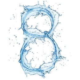 water splashes number "8" isolated on white background