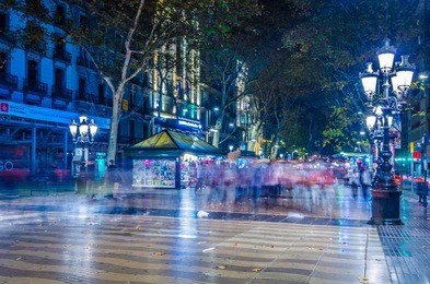 barcelona, spain, october 25,2014: night view of la rambla street in barcelona.