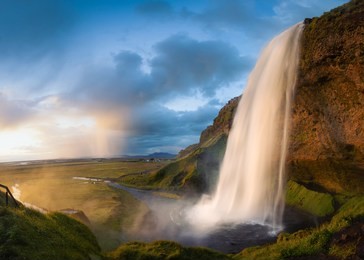 seljalandsfoss waterfall during the sunset, iceland