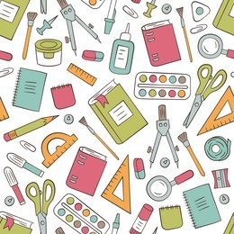 school and office stationery. seamless pattern in doodle and cartoon style. color. vector. eps 8