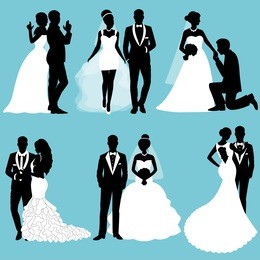 the bride and groom. set. collection. the black silhouette of bride and groom on a white background. vector illustration.