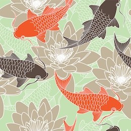 seamless pattern with lotus and carps