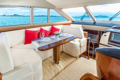 luxury yacht interior comfortable cabin expensive wooden design for holiday recreation tourism or travel and vacation concept
