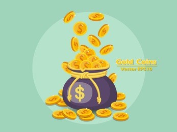 money bag and gold coins vector eps10 icon with dollar sign. color and background. gift and decorative element. vector illustration
