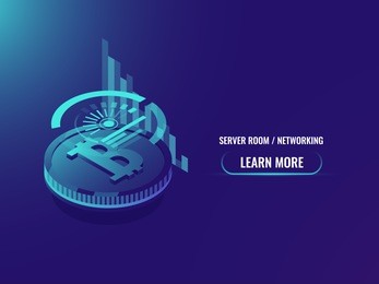 isometric investment into cryptocurrency, analysis and statistics, bitcoin schedule and chart vector illustration