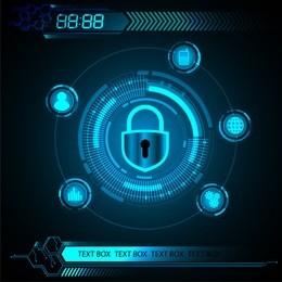 safety concept, closed padlock on digital background, cyber security, blue abstract hi speed internet technology background illustration. key vector