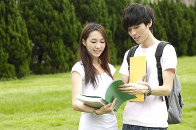 couple asian college student at a campus