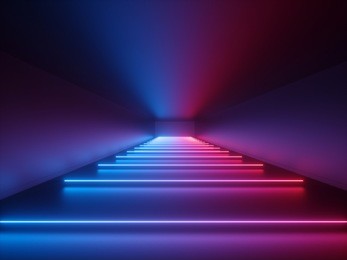 3d render, glowing lines, neon lights, abstract psychedelic background, corridor, tunnel, ultraviolet, spectrum vibrant colors, laser show